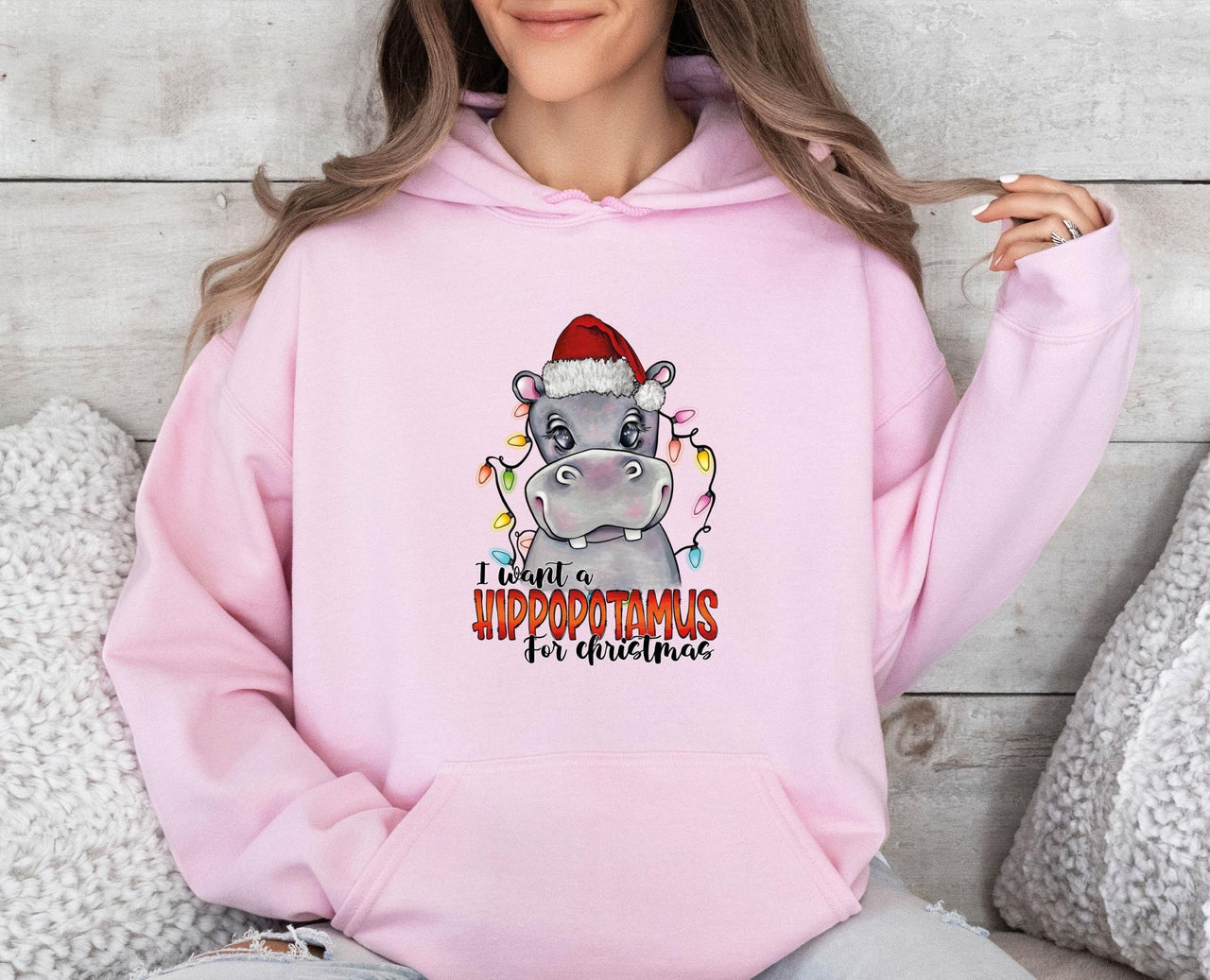 Christmas Hippo Hoodie - lismoreboutique - Hoodie - Christmas_Hippo_top