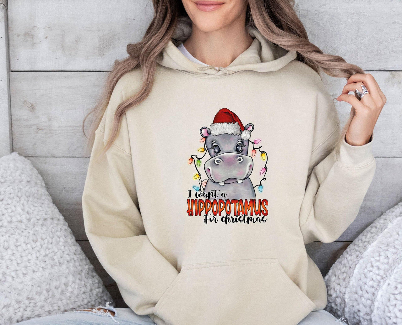 Christmas Hippo Hoodie - lismoreboutique - Hoodie - Christmas_Hippo_top