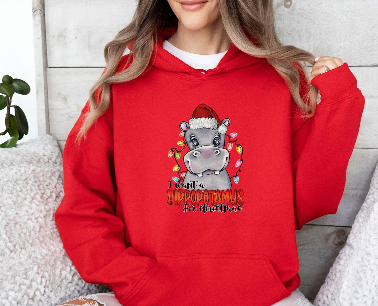 Christmas Hippo Hoodie - lismoreboutique - Hoodie - Christmas_Hippo_top