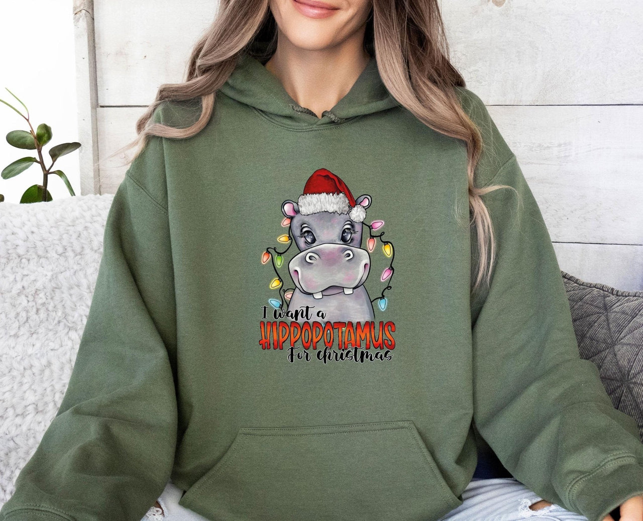 Christmas Hippo Hoodie - lismoreboutique - Hoodie - Christmas_Hippo_top