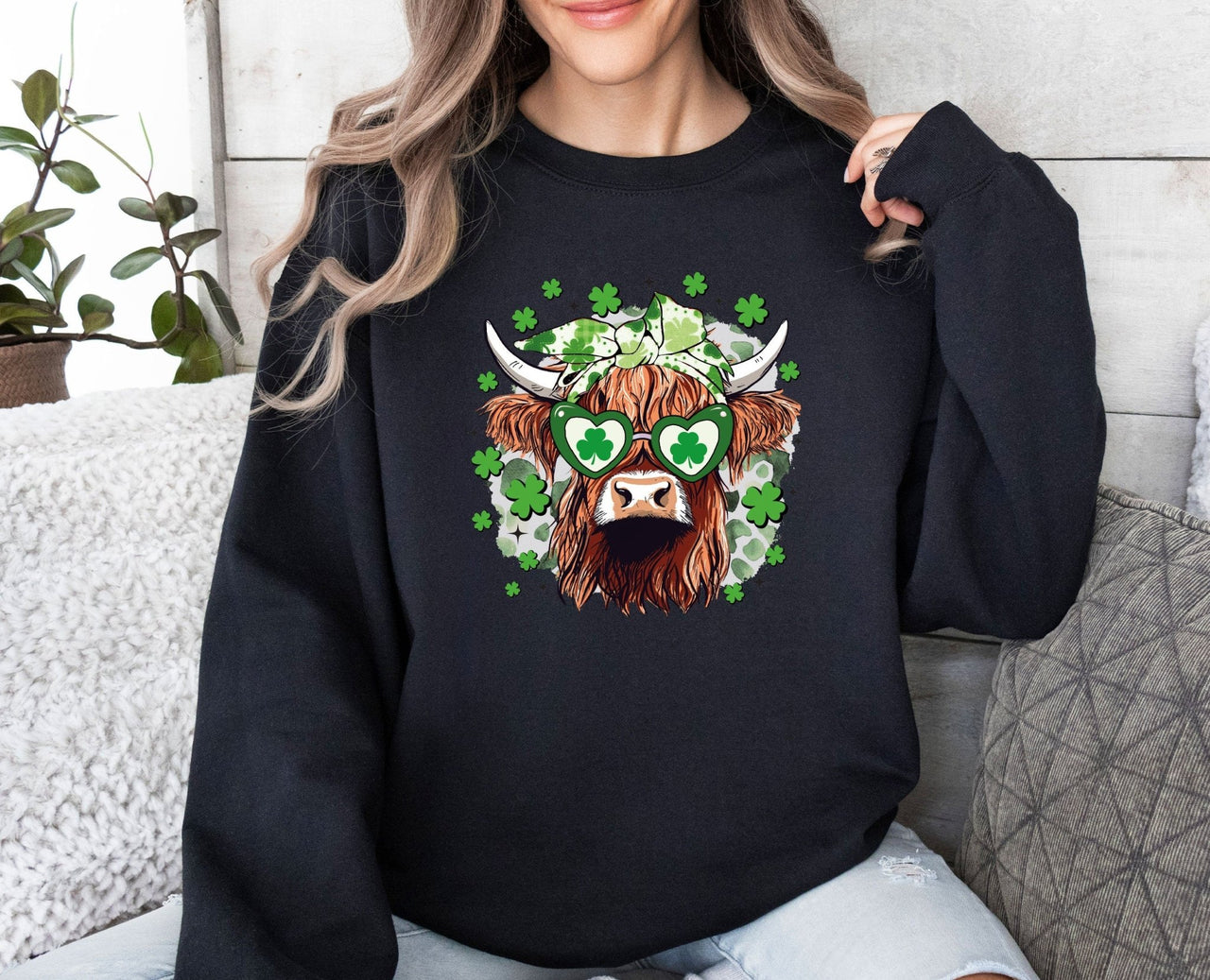 Clover Cow Sweatshirt - lismoreboutique - Sweatshirt - Clover_Cow_Sweater