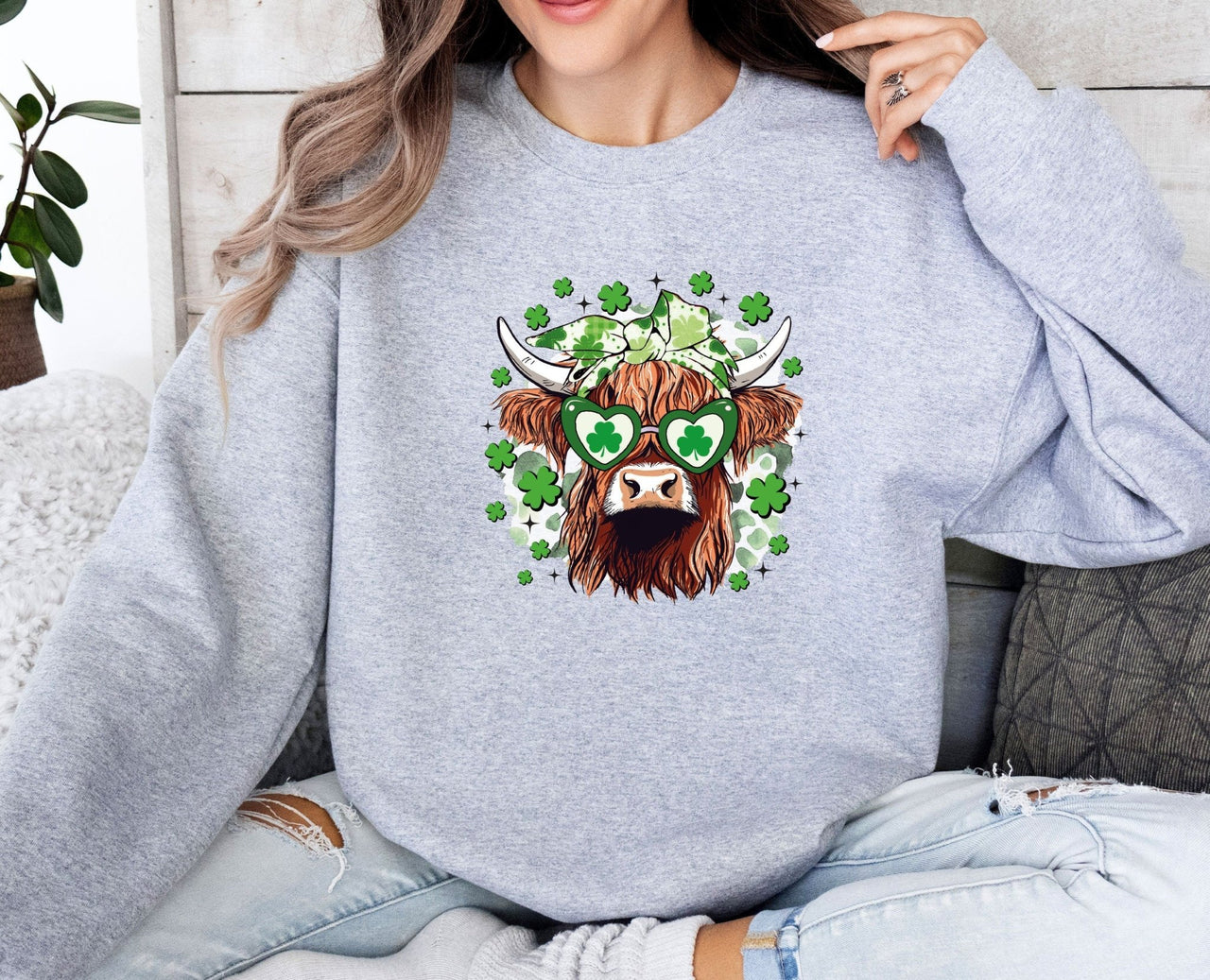 Clover Cow Sweatshirt - lismoreboutique - Sweatshirt - Clover_Cow_Sweater