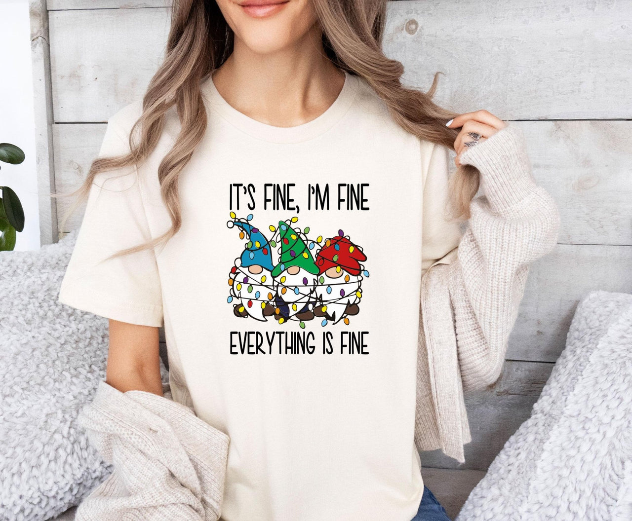 Everything is Fine Shirt - lismoreboutique - Unisex T-Shirt - christmas_lights_tee