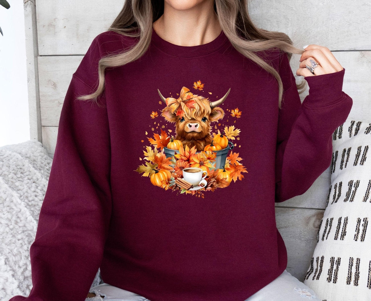 Fall Cow Sweatshirt - Lismore Boutique - Sweatshirt - autumn_cow_sweater