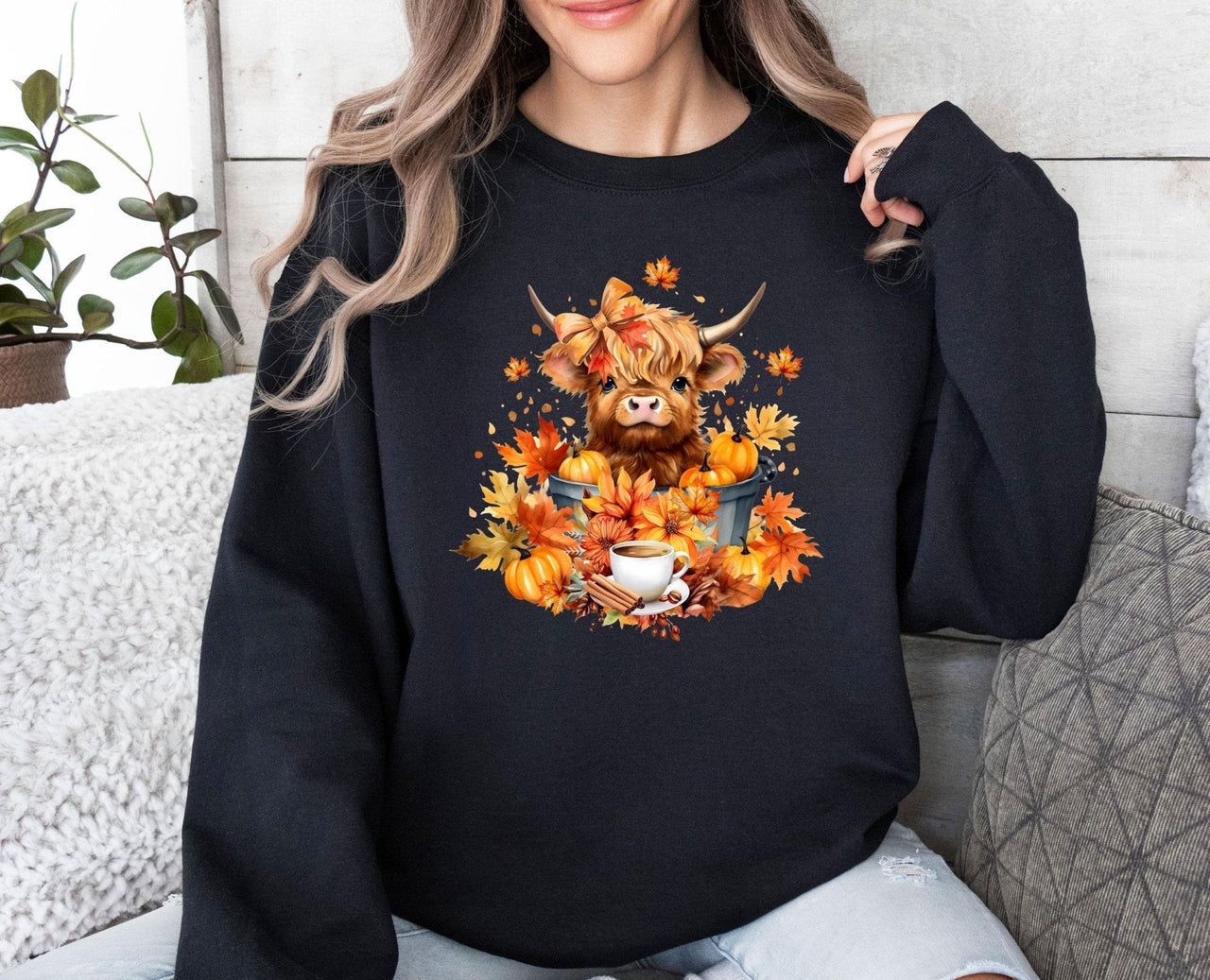 Fall Cow Sweatshirt - Lismore Boutique - Sweatshirt - autumn_cow_sweater