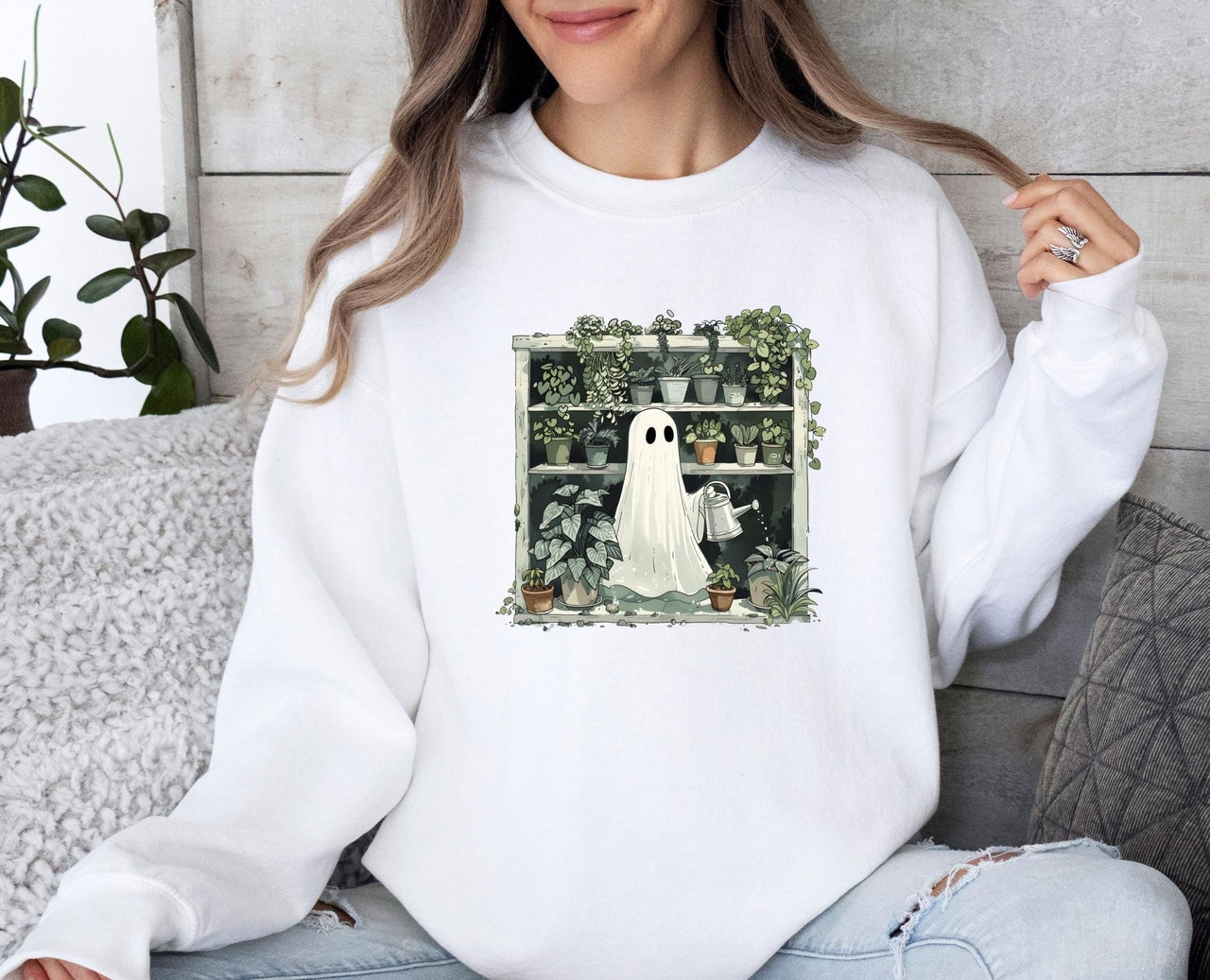 Halloween Plant Sweatshirt - lismoreboutique - Sweatshirt - cute_ghost_sweater