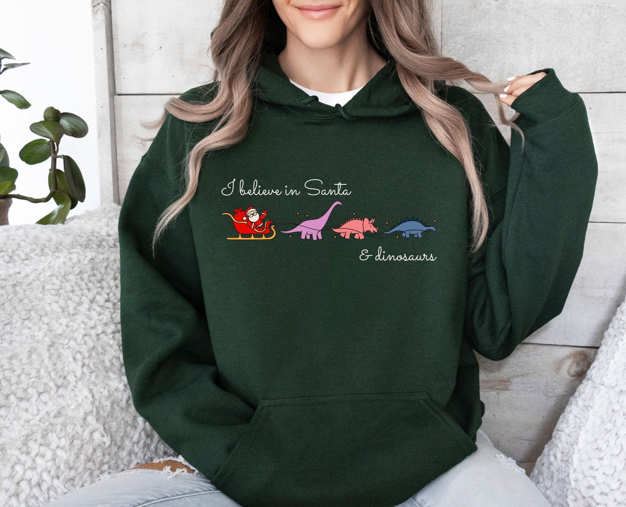 I Believe Santa Hoodie - lismoreboutique - Hoodie - Christmas_Dinosaur