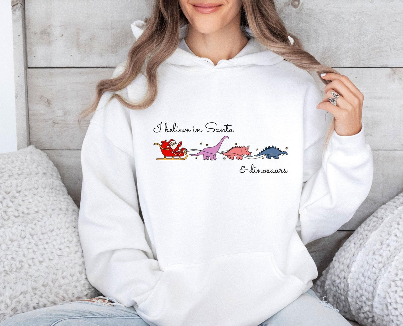 I Believe Santa Hoodie - lismoreboutique - Hoodie - Christmas_Dinosaur