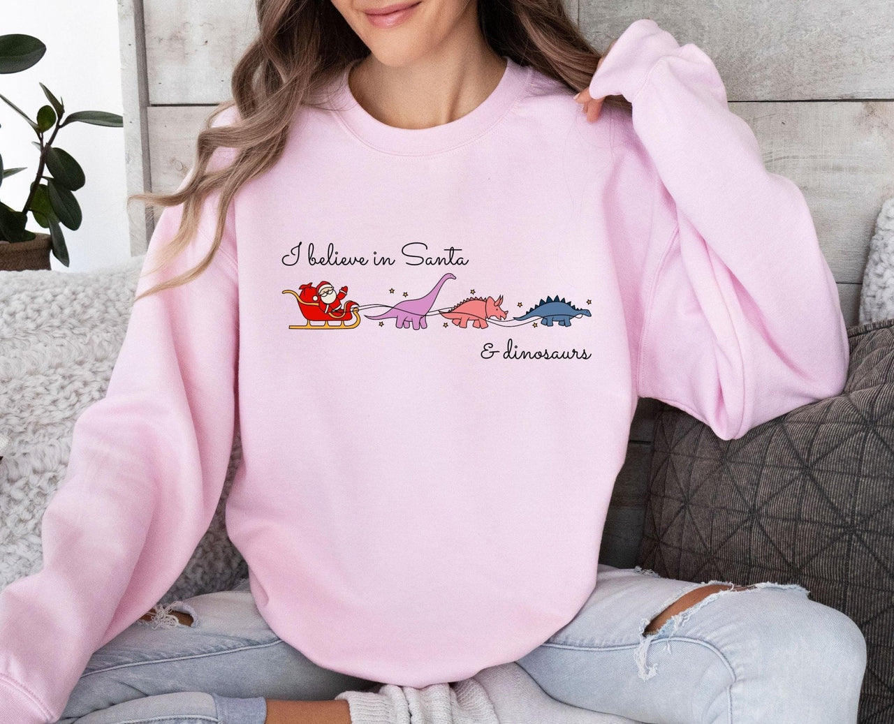 I Believe Santa Sweatshirt - Lismore Boutique - Sweatshirt - Christmas_Dinosaur