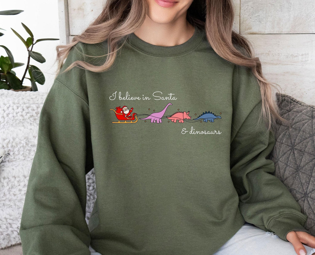 I Believe Santa Sweatshirt - Lismore Boutique - Sweatshirt - Christmas_Dinosaur