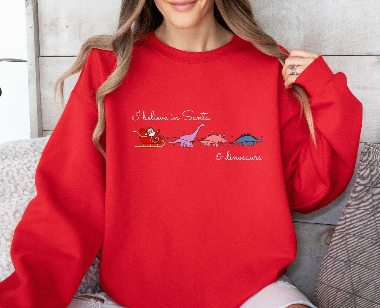 I Believe Santa Sweatshirt - Lismore Boutique - Sweatshirt - Christmas_Dinosaur