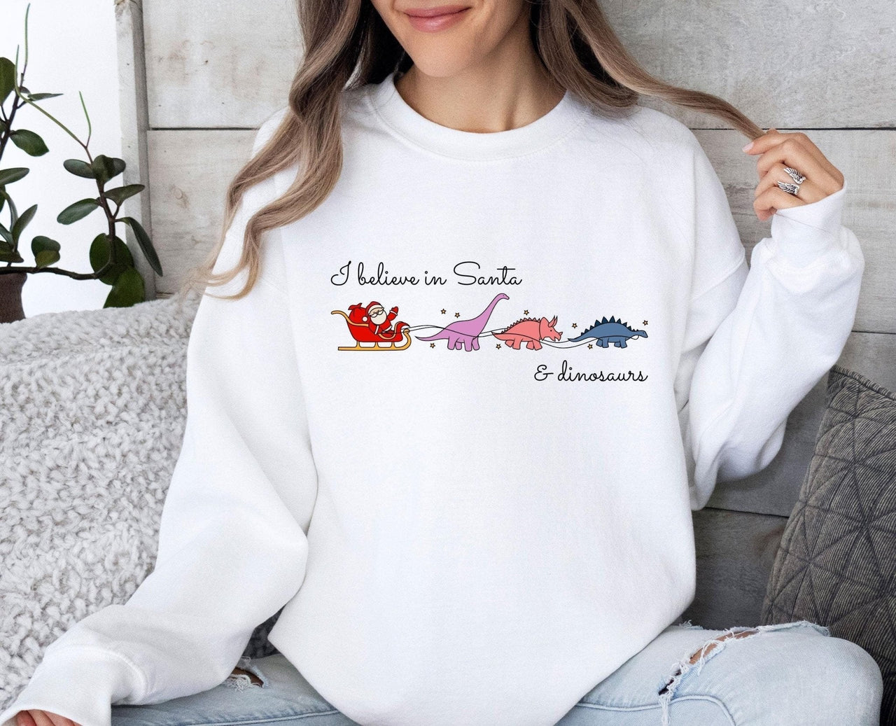 I Believe Santa Sweatshirt - Lismore Boutique - Sweatshirt - Christmas_Dinosaur