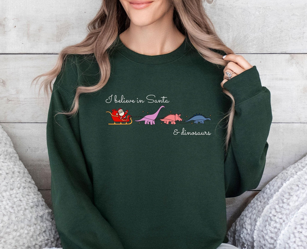 I Believe Santa Sweatshirt - Lismore Boutique - Sweatshirt - Christmas_Dinosaur