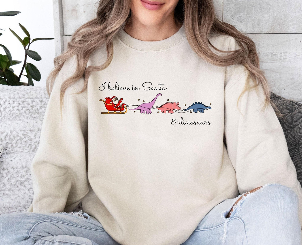 I Believe Santa Sweatshirt - Lismore Boutique - Sweatshirt - Christmas_Dinosaur