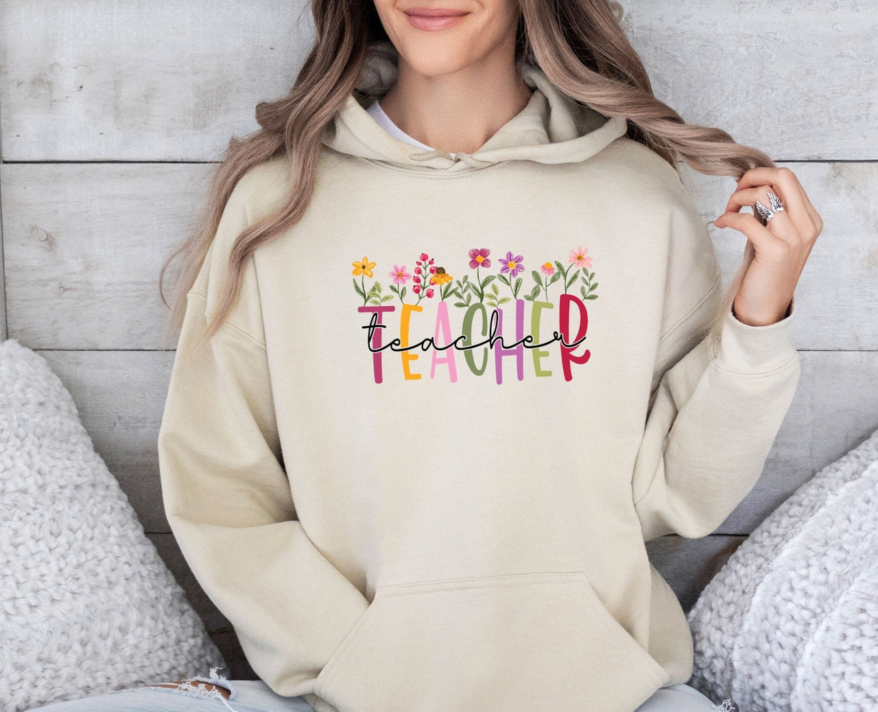 Floral Teacher Hoodie - lismoreboutique - Hoodie - elemantary_teacher