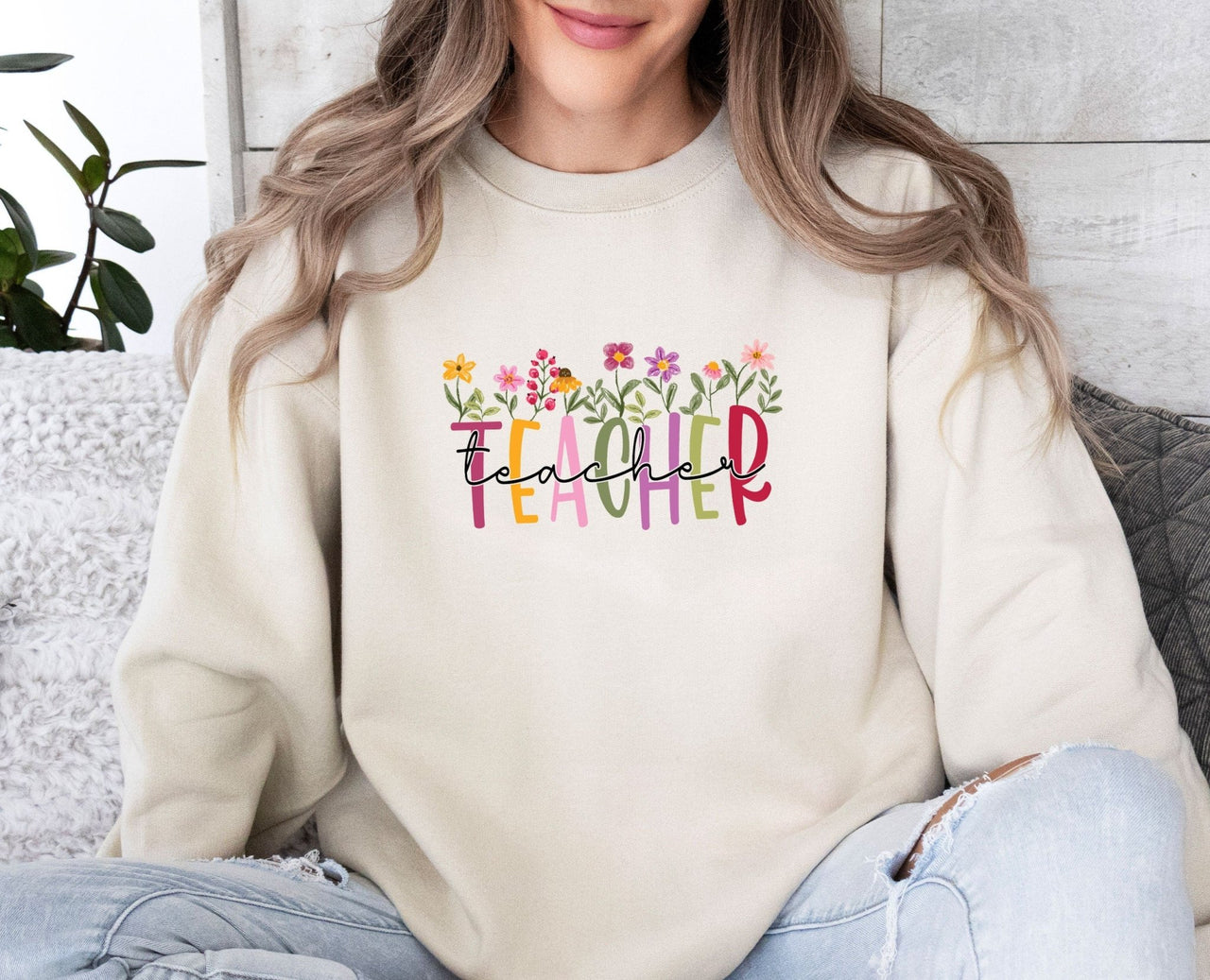 Floral Teacher Sweatshirt - lismoreboutique - Sweatshirt - Cute_Teacher_Present