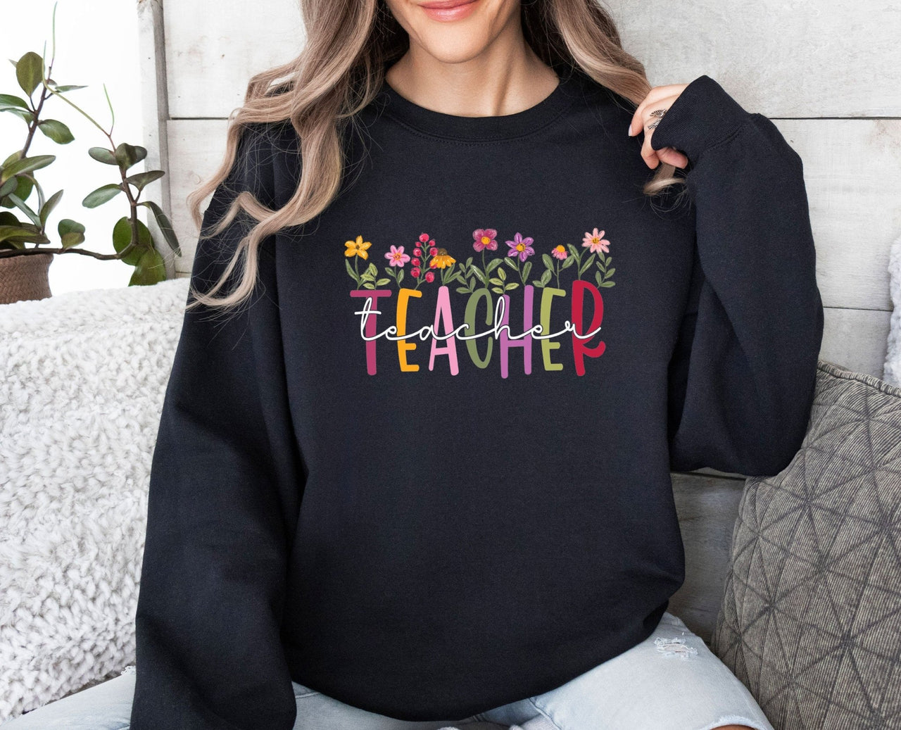 Floral Teacher Sweatshirt - lismoreboutique - Sweatshirt - Cute_Teacher_Present