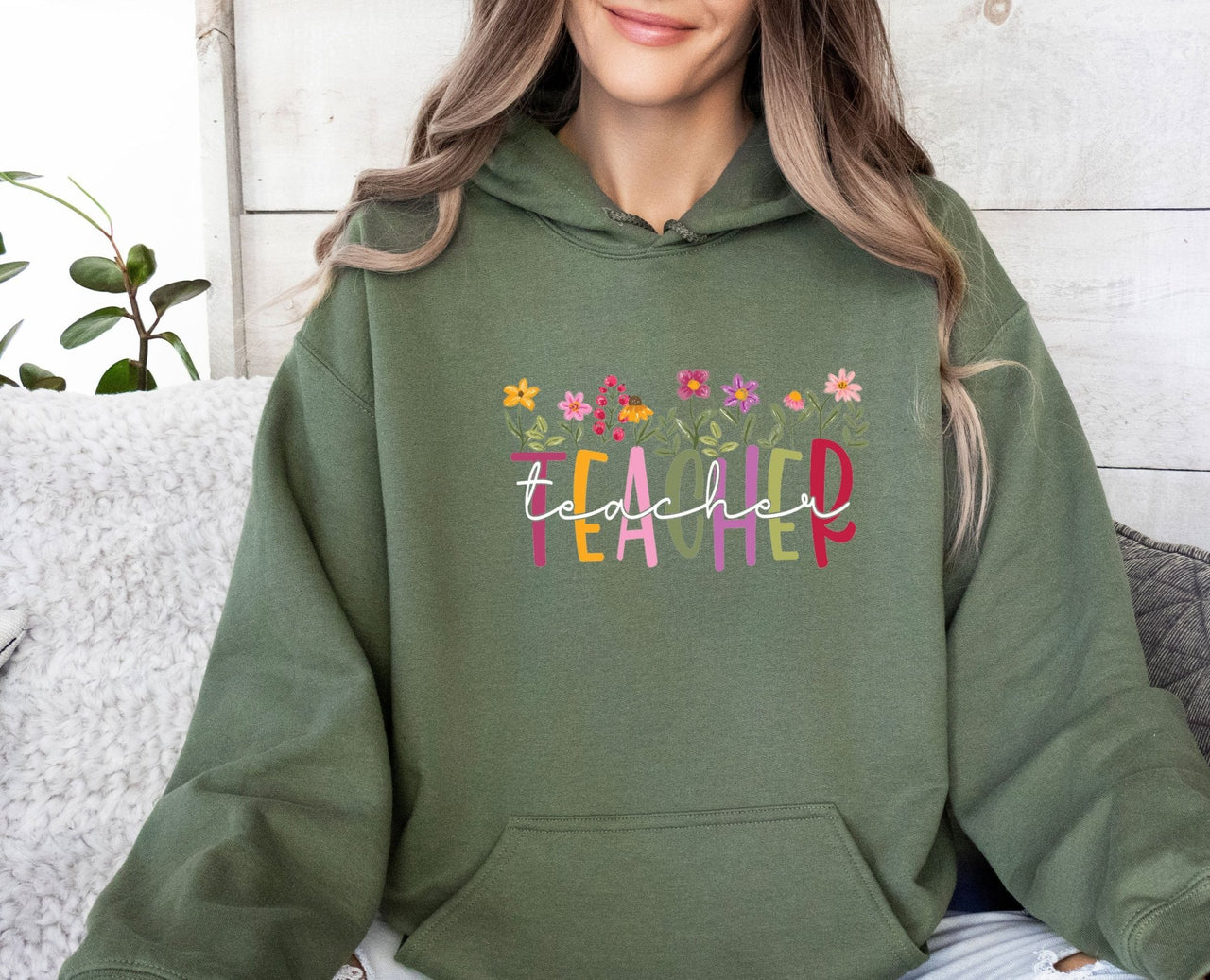 Floral Teacher Hoodie - lismoreboutique - Hoodie - elemantary_teacher