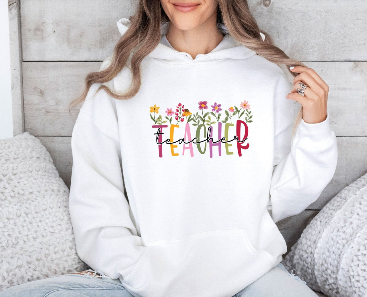 Floral Teacher Hoodie - lismoreboutique - Hoodie - elemantary_teacher