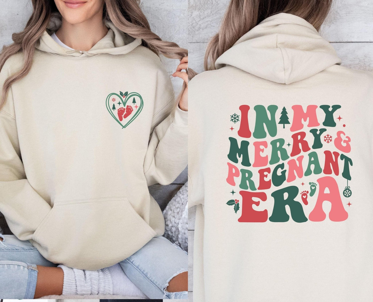 Merry and Pregnant Hoodie - lismoreboutique - Hoodie - Baby_Announcement